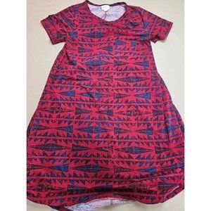 LulaRoe Carly Short Sleeve  Dress Blue And Red Pattern Sz XS